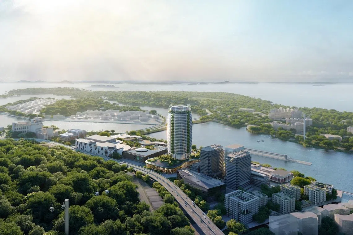 The 123,000 sq m project will feature a 13,000 sq m elevated park located next to a newly created stretch of waterfront promenade.