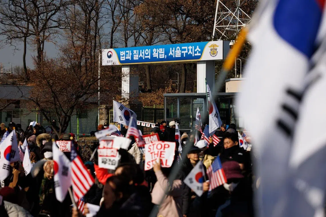 Supporters of South Korean President Yoon Suk Yeol protest outside the Seoul Detention Center, where he is being held, in Uiwang, South Korea, on Jan 17.