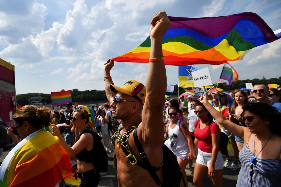 FILE PHOTO: People attend the Budapest Pride march in Budapest, Hungary, July 23, 2022. REUTERS/Marton Monus/File Photo
