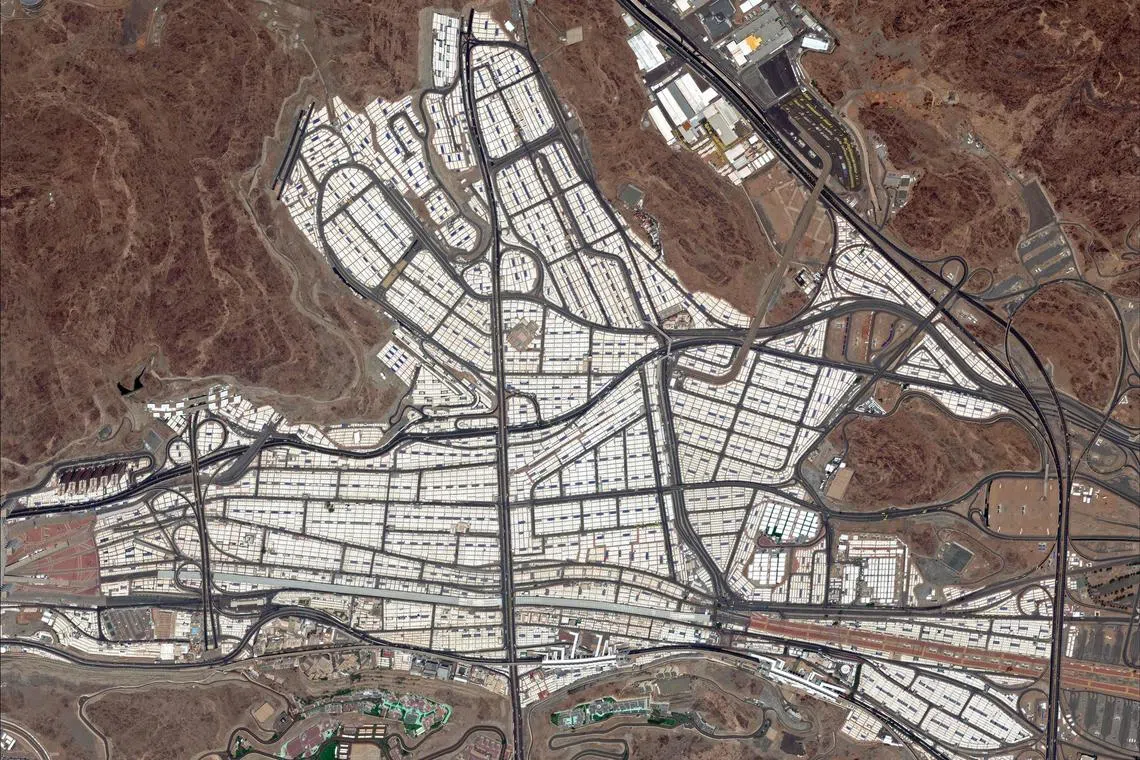 This handout satellite picture released by the Saudi Press Agency (SPA) on June 27, 2023 shows tents housing Muslims pilgrims in Mina, near Islam's holy city of Mecca during the annual Hajj pilgrimage.
