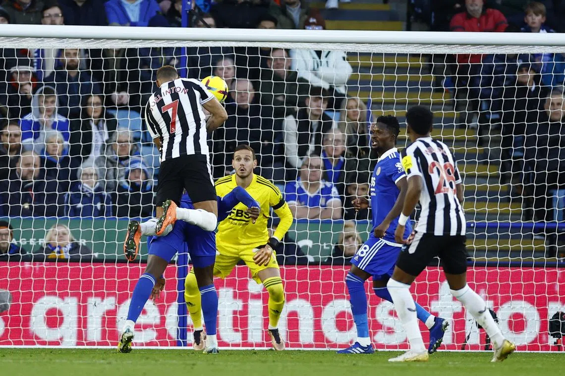 Newcastle United's Joelinton scores their third goal.