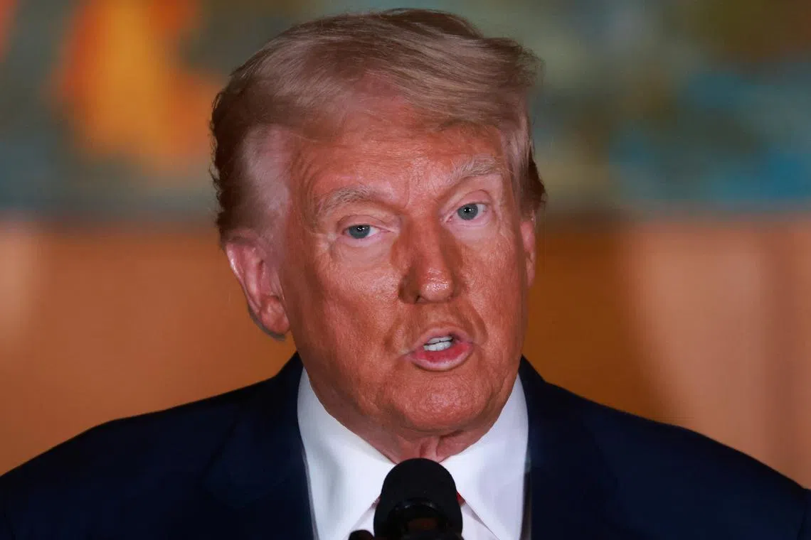 FILE PHOTO: Republican presidential nominee and former U.S. President Donald Trump speaks during his \"No Tax on Tips\" campaign event in Il Toro E La Capra restaurant in Las Vegas, Nevada, U.S. August 23, 2024. REUTERS/David Swanson/File Photo