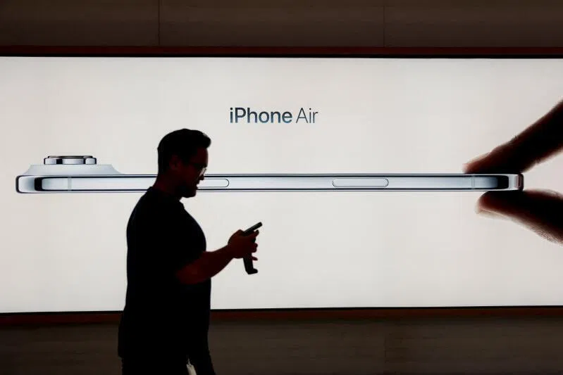 An advertisement for the new iPhone Air is displayed at an Apple store in New York on Sept 19.