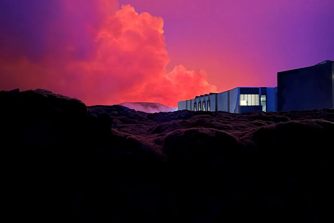 A volcano erupts, in Grindavik, Iceland, March 16, 2024, in this picture obtained from social media. Melissa Ezair/via REUTERS