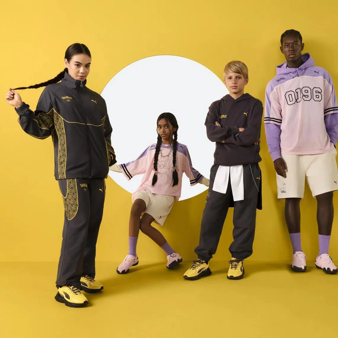 The Puma x Pokemon collection features graphic apparel, including hoodies, jerseys, and co-ordinated sets inspired by characters such as Pikachu, Espeon, and Umbreon.