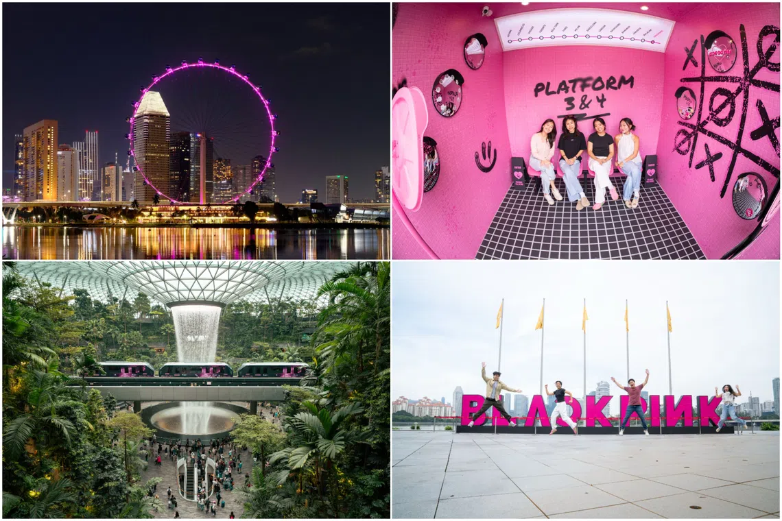Highlights include a pop-up store in Leisure Mall Kallang and the Singapore Flyer lit up in pink.