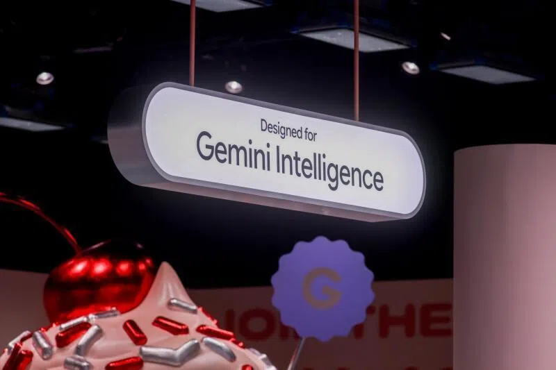 "Gemini Intelligence" signage during a content capture event in New York, US, on Monday, Aug. 10, 2026.