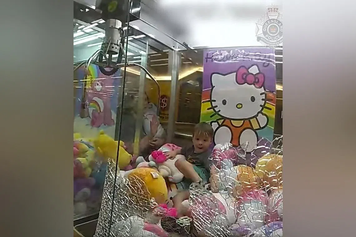 Police were called in to rescue Ethan, who had crawled up into a toy machine at a shopping centre in Queensland, Australia on Jan 27, 2024.