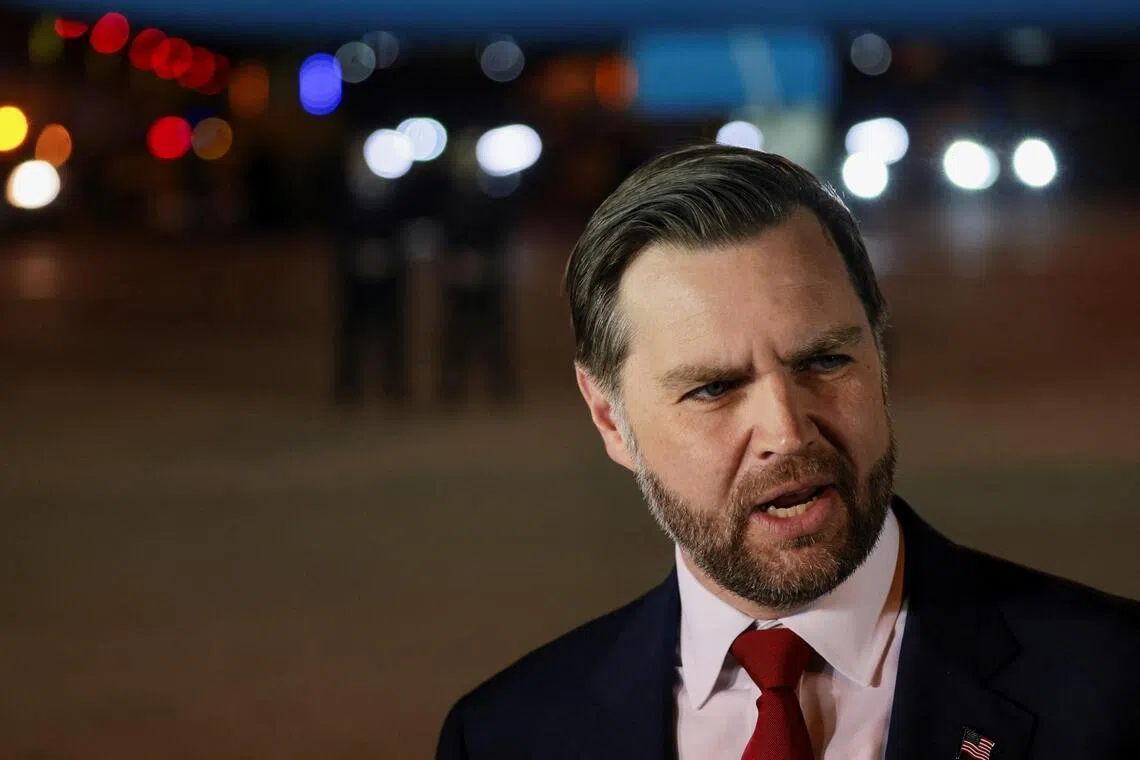 US Vice-President J.D. Vance speaking to the media in Budapest on April 8 before boarding Air Force Two to return to Washington DC.
