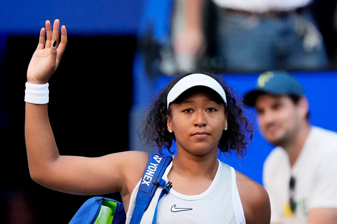 Japan’s Naomi Osaka acknowledging fans after losing her US Open round-of-16 match against Kazakhstan’s Elena Rybakina.