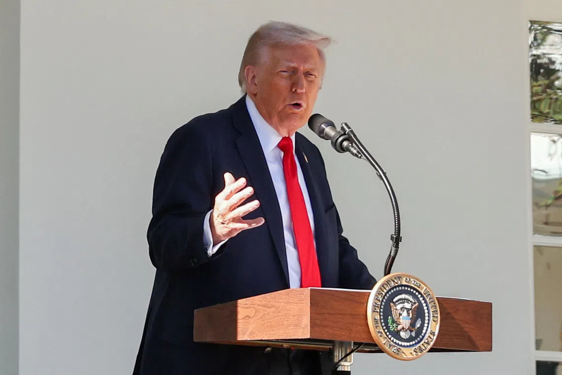 US President Donald Trump hosts a Rose Garden Club lunch at the White House on Oct 21, 2025.
