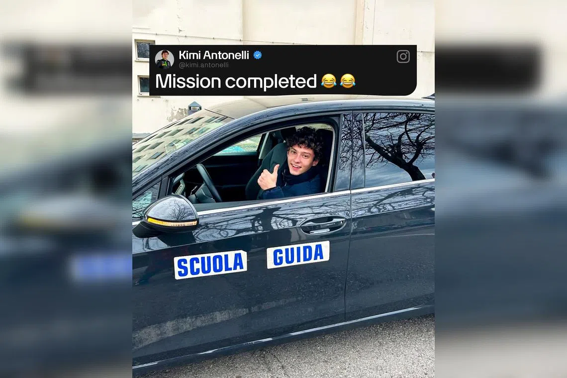 Mercedes posted a photo of Kimi Antonelli giving a thumbs up in a driving school car on their social media accounts.
