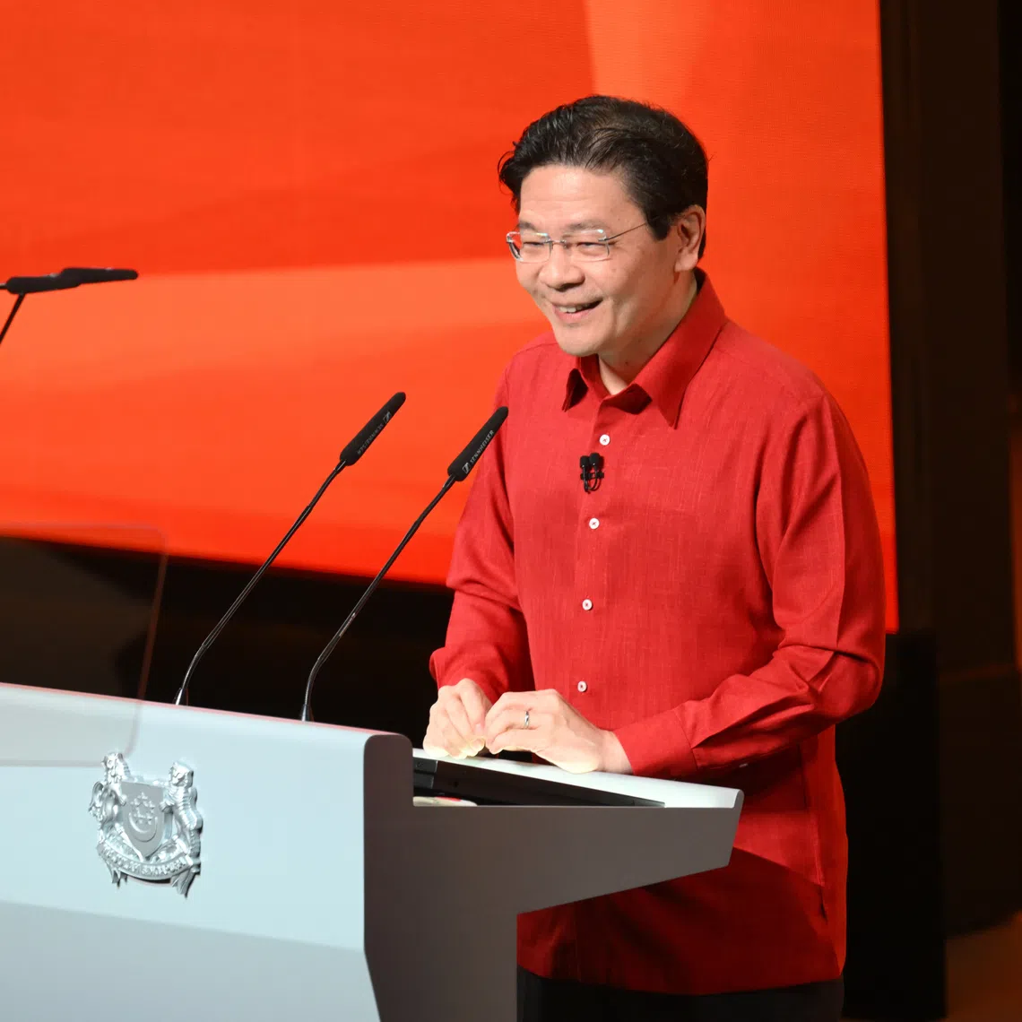 Prime Minister Lawrence Wong speaking during the National Day Rally at ITE College Central on Aug 17, 2025. The 2026 event will be PM Wong’s third National Day Rally.