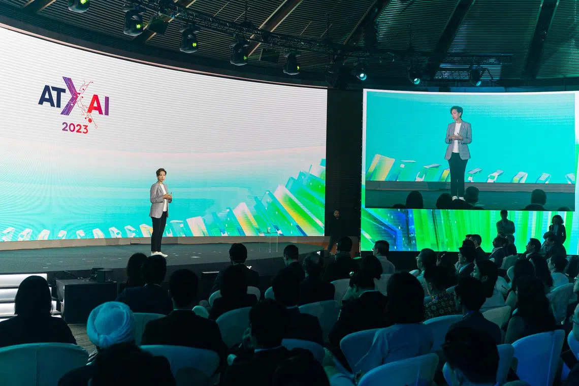 Minister for Communications and Information Josephine Teo speaking at the Asia Tech x Singapore conference on June 7.