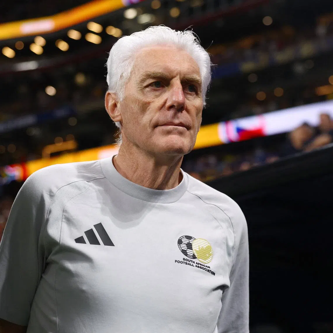 FILE PHOTO: Soccer Football - FIFA World Cup 2026 - Group A - Czech Republic v South Africa - Atlanta Stadium, Atlanta, Georgia, U.S. - June 18, 2026 South Africa coach Hugo Broos before the match REUTERS/Claudia Greco/File Photo