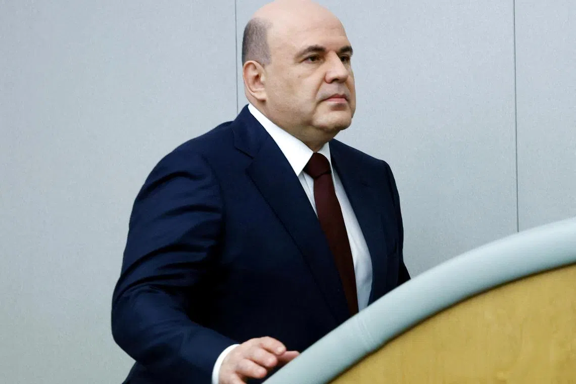 FILE PHOTO: Russian Prime Minister Mikhail Mishustin delivers a speech during a session of the State Duma, the lower house of parliament, in Moscow, Russia, April 3, 2024. Sputnik/Dmitry Astakhov/Pool via REUTERS/File Photo