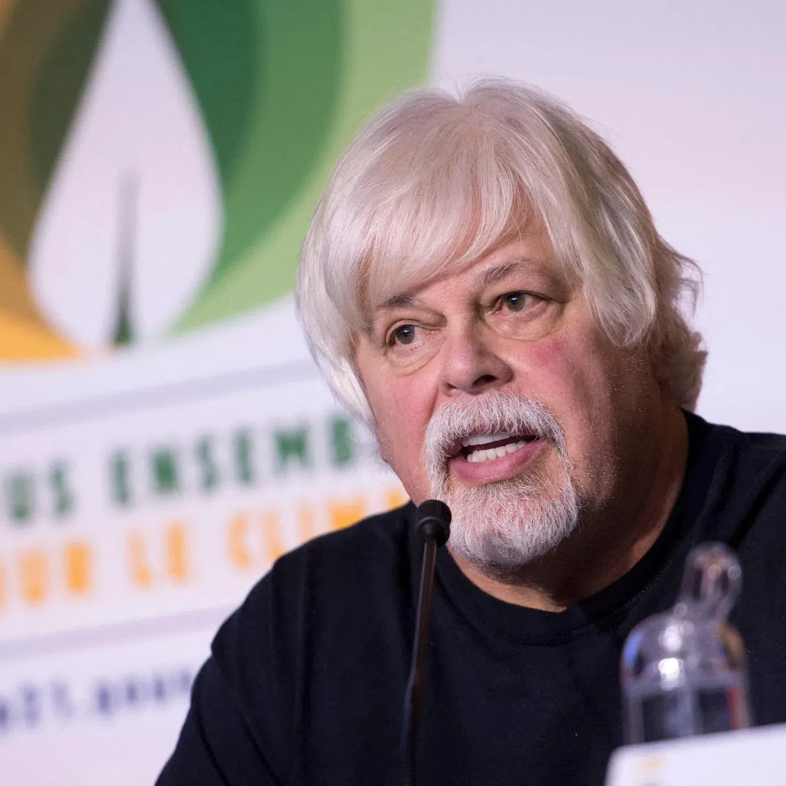 Leader of the environmentalist association Sea Shepherd Conservation Society Paul Watson speaks at a press conference in Paris on the sidelines of the Cop21 United Nations Climate Change Conference at Le Bourget on the outskirts of Paris on December 10, 2015.