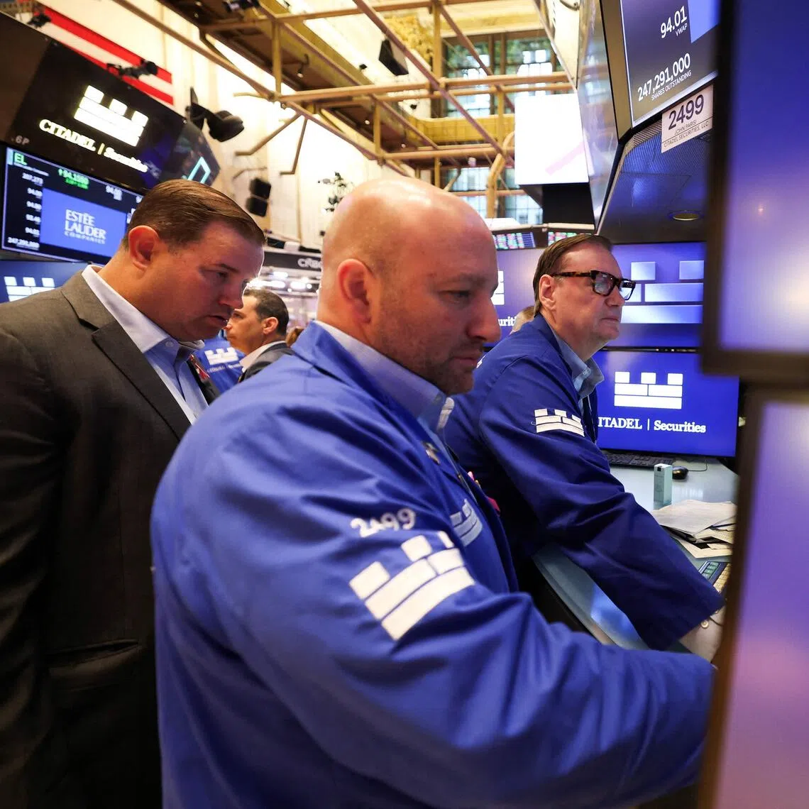 Traders working on the floor of the New York Stock Exchange, in New York City.