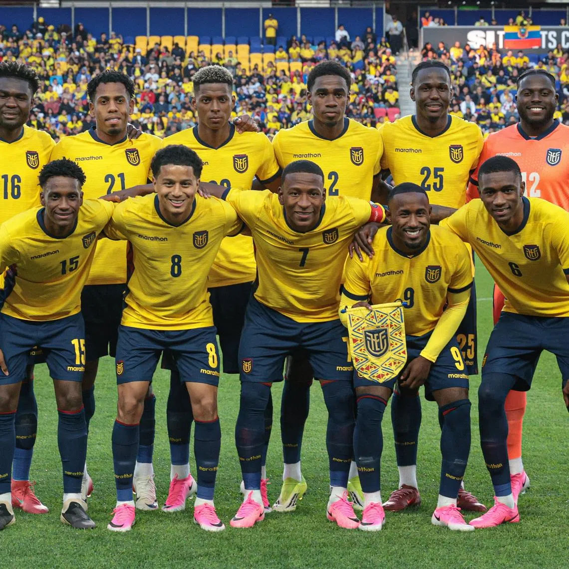 May 30, 2026; Harrison, New Jersey, USA; Ecuador starting eleven pose for a picture before a match before an international friendly against Saudi Arabia at Sports Illustrated Stadium. Mandatory Credit: Vincent Carchietta-Imagn Images