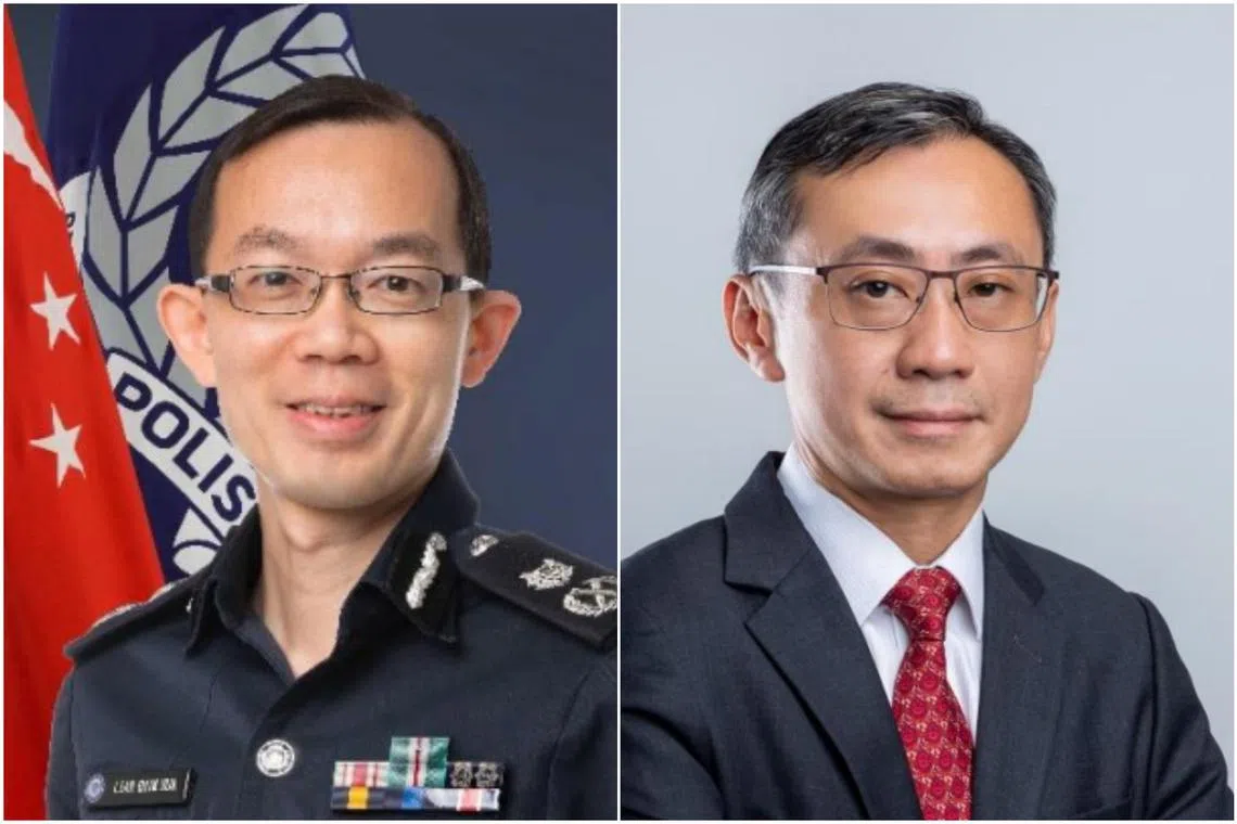 Lian Ghim Hua (left) will be appointed as Commissioner of ICA on Sept 15, 2025, while Mr Sebastian Tan will take over as Director of CNB on Aug 1, 2025.