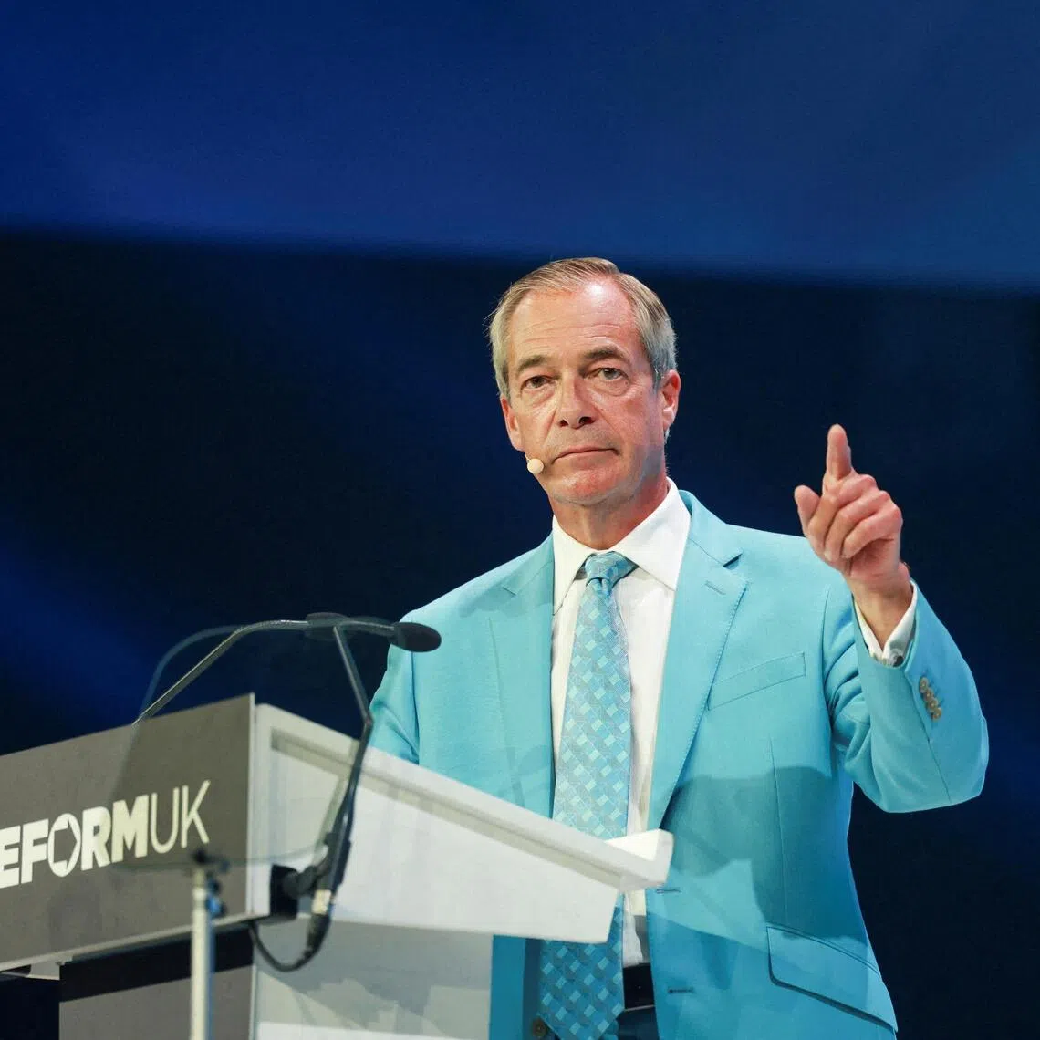 Reform UK leader Nigel Farage speaking at his party’s conference in Birmingham on Sept 5. It recently received two record £36 million donations from crypto investors.
