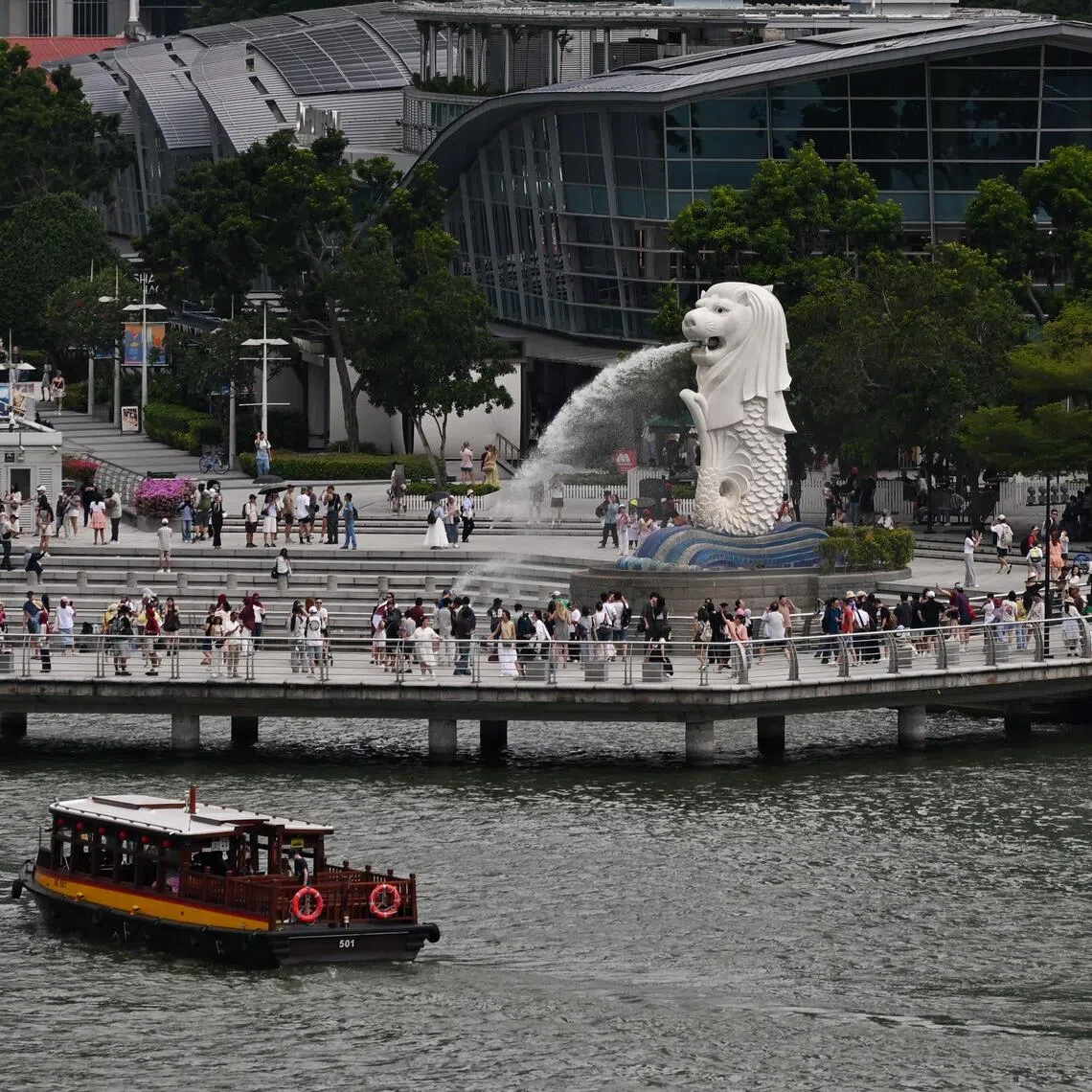 The main Merlion statue will be partially covered in scaffolding amid maintenance works.