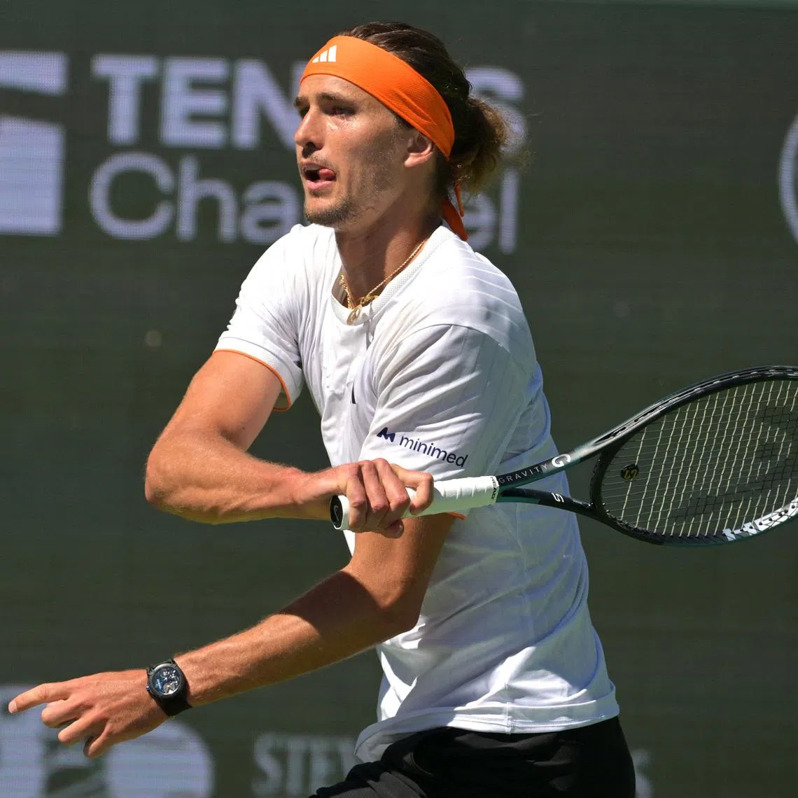 Mar 12, 2026; Indian Wells, CA, USA;  Alexander Zverev (GER) in his quarterfinal match where he defeated Arthur Fils (FRA) during the BNP Paribas Open at the Indian Wells Tennis Garden. Mandatory Credit: Jayne Kamin-Oncea-Imagn Images