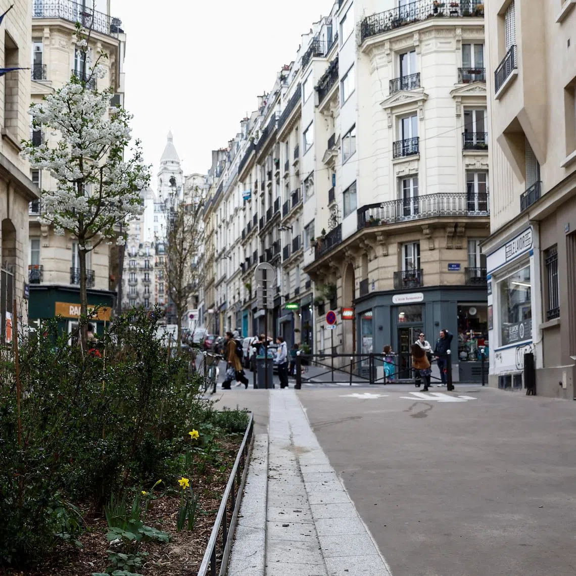 A view shows Rue Ferdinand Flocon, one of Paris' pedestrianised streets, on March 21. 