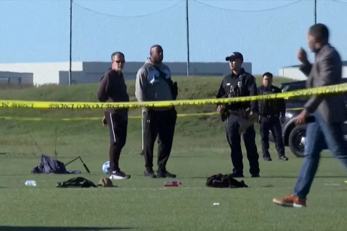 Police attend the scene where a vehicle drove through a soccer game at the Stryker Sports Complex in Wichita, Kansas, US, October 17, 2026 in a still image from video.  ABC Affiliate KAKE via REUTERS.