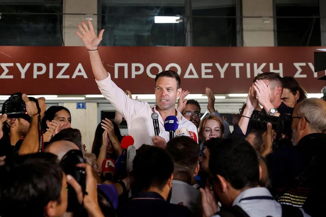 FILE PHOTO: The newly elected leader of Syriza leftist party, Stefanos Kasselakis, delivers a statement to the members of the press outside the party's headquarters in Athens, Greece, September 25, 2023. REUTERS/Louisa Gouliamaki/File Photo
