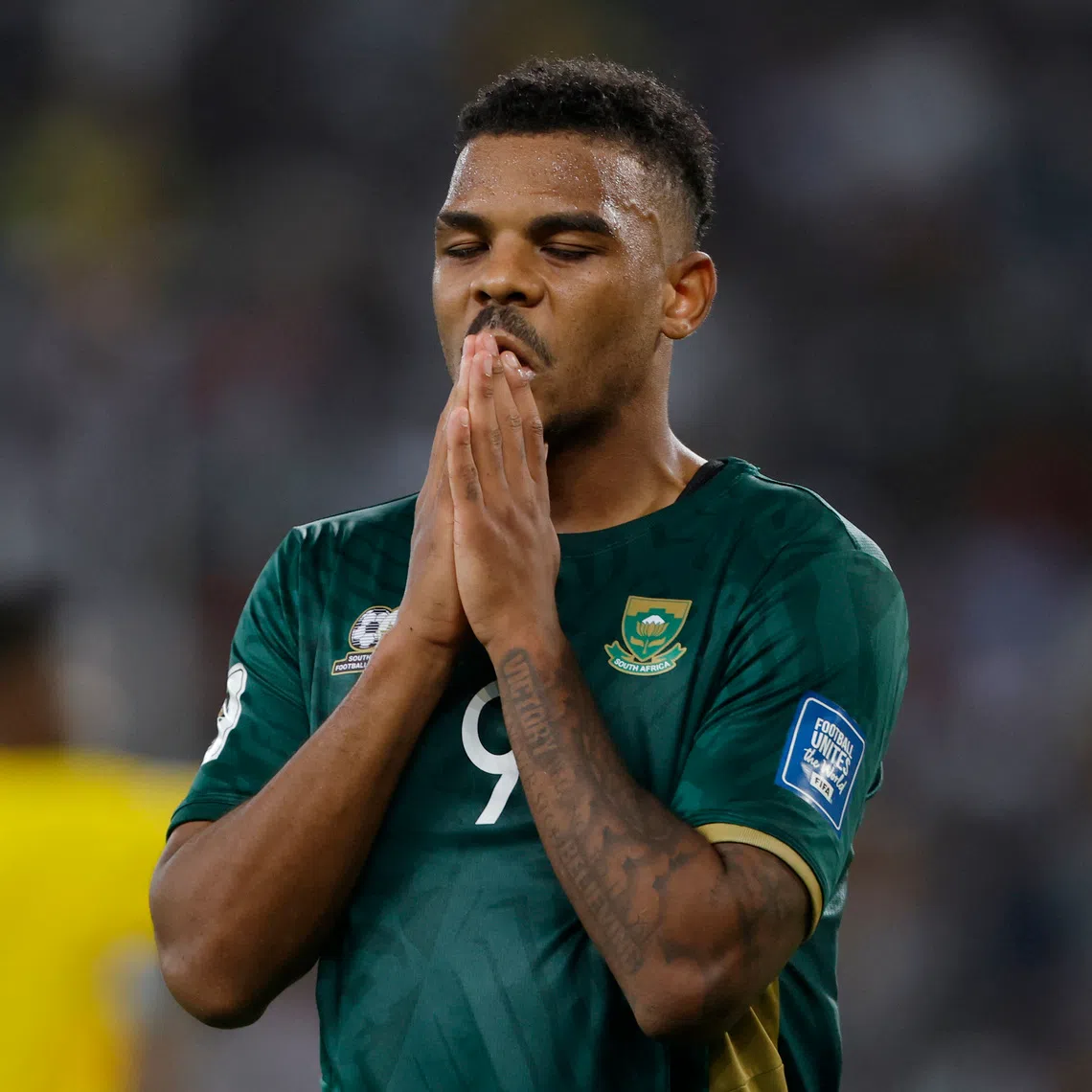 Soccer Football - FIFA World Cup - CAF Qualifiers - Group C - Zimbabwe v South Africa - Moses Mabhida Stadium, Durban, South Africa - October 10, 2025  South Africa's Lyle Foster reacts REUTERS/Rogan Ward