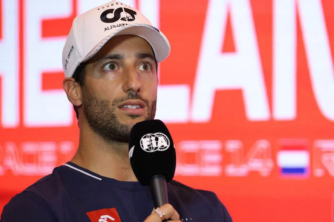 Formula One F1 - Dutch Grand Prix - Circuit Zandvoort, Zandvoort, Netherlands - August 24, 2023 AlphaTauri's Daniel Ricciardo during the press conference ahead of the Dutch Grand Prix REUTERS/Stephanie Lecocq