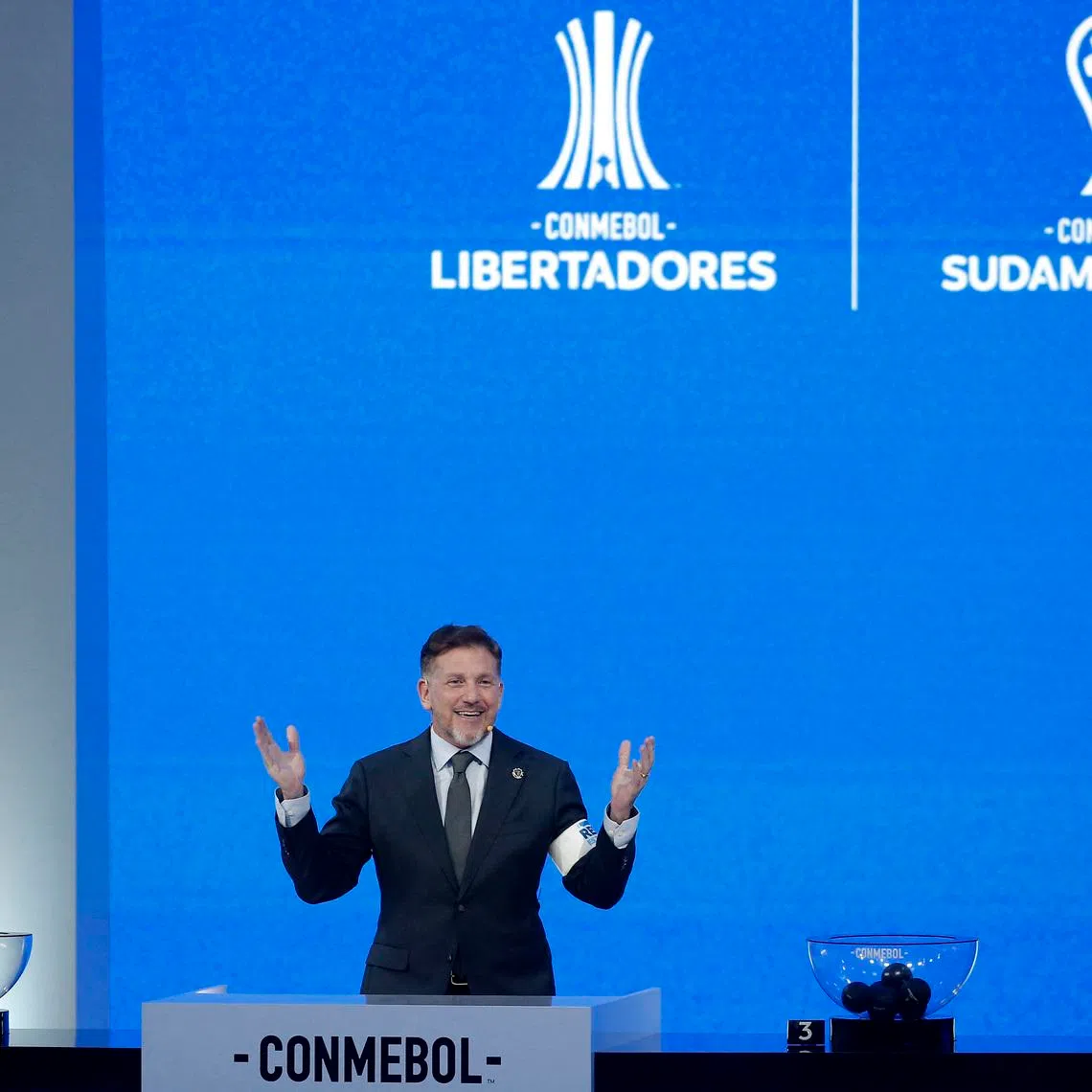 Soccer Football - Copa Libertadores - Group Stage Draw - CONMEBOL Convention Centre, Luque, Paraguay - March 19, 2026 CONMEBOL President Alejandro Dominguez during the draw REUTERS/Cesar Olmedo
