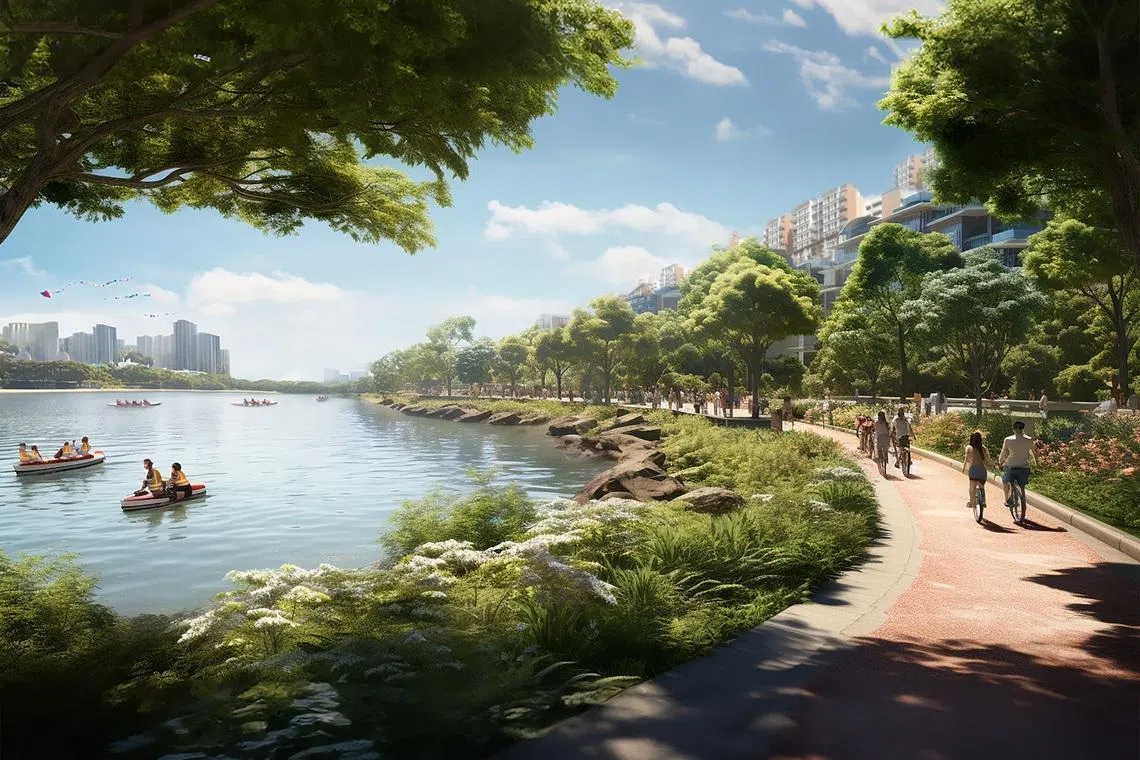 An artist impression of a possible view from “Long Island” towards East Coast Park. The project will involve the reclamation of three new tracts of land, set at a higher level, away from the current coastline.