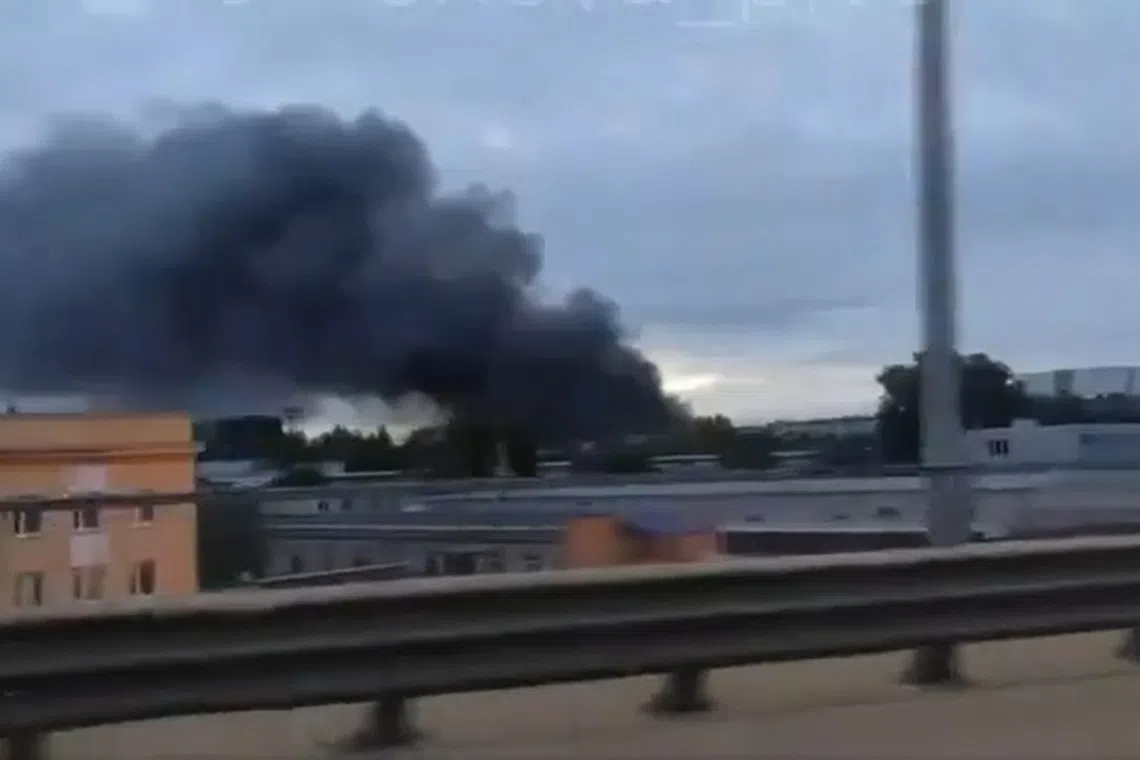 A screenshot from a video circulating online that is said to show Ukraine’s strike on Russia’s Progress rocket and space centre in the Samara region.