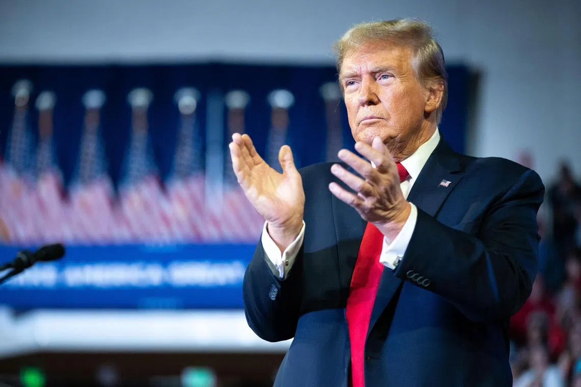 Former US president Donald Trump during a campaign rally at Coastal Carolina University in Conway, South Carolina on Feb 10, 2024.

