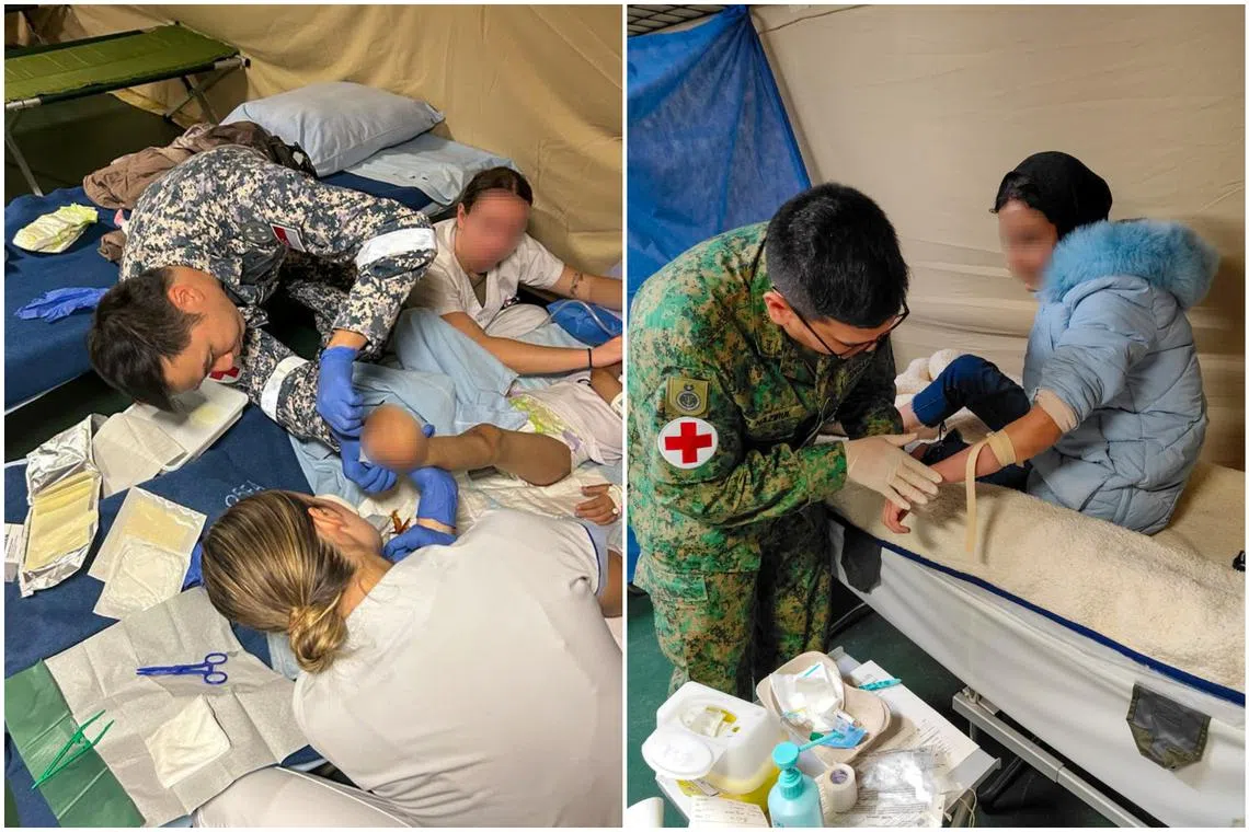 ME3 Jimmy Woo Ying Ming and Lieutenant Colonel (Dr) Nazirul Hannan Abdul Aziz treating casualties from Gaza.