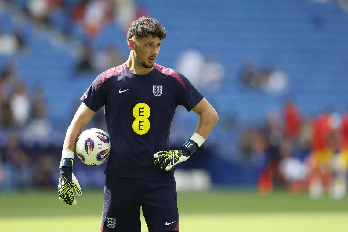 FILE PHOTO: Soccer Football - World Cup - European Qualifiers - Group K - Andorra v England - RCDE Stadium, Cornella de Llobregat, Spain - June 7, 2025 England's James Trafford during the warm up before the match Action Images via Reuters/Peter Cziborra/File Photo