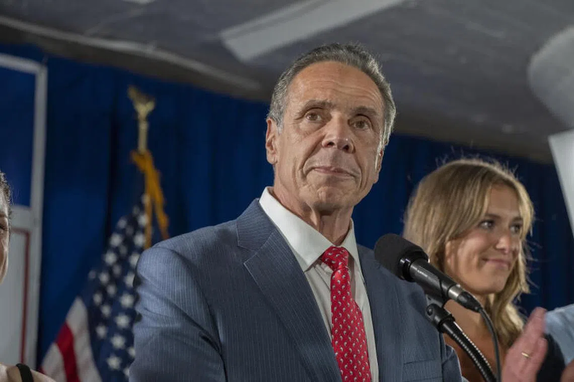 Former Gov. Andrew Cuomo concedes to state lawmaker Zohran Mamdani at a Democratic primary night gathering in New York on Tuesday, June 24, 2025. Cuomo has decided to run in the general election for mayor, urged on by supporters anxious that his withdrawal would nearly guarantee Zohran MamdaniÕs victory and put New York City in the hands of the far left. (Hiroko Masuike/The New York Times)