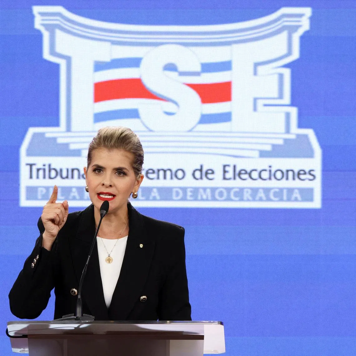 Costa Rica presidential candidate Laura Fernandez of the Sovereign People Party (PPSO) takes part in a debate organized by the Supreme Electoral Tribunal ahead of the February 1 general election, in San Jose, Costa Rica, January 11, 2026. REUTERS/Mayela Lopez