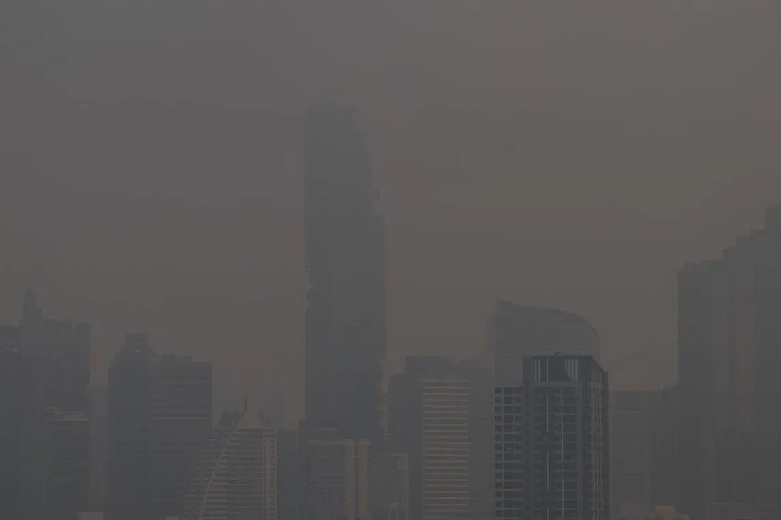A view of Bangkok city amid air pollution on Jan 26.