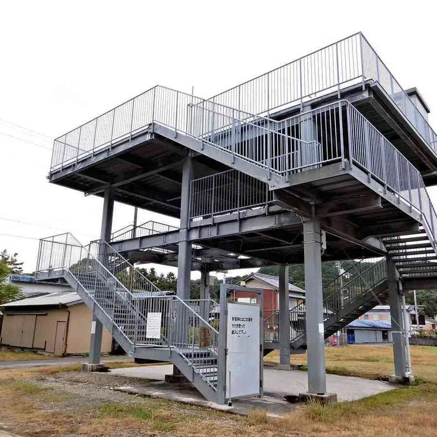The defunct Shirahama district 1 evacuation tower in Toyo, Kochi Prefecture.