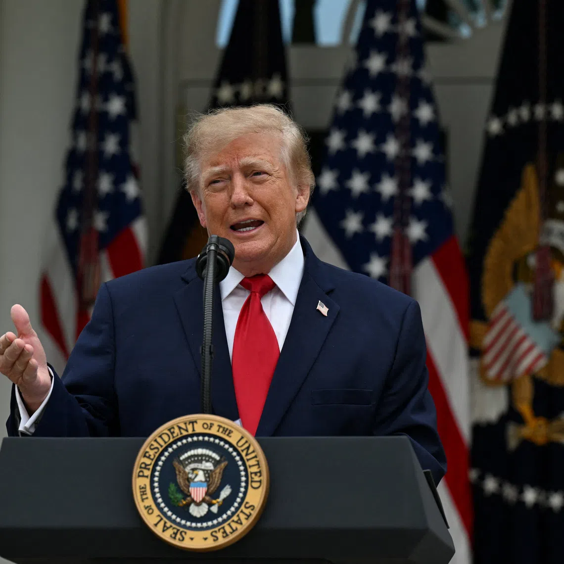 US President Donald Trump speaks as he hosts a Rose Garden lunch at the White House in Washington, DC, US, October 15, 2026. REUTERS/Annabelle Gordon