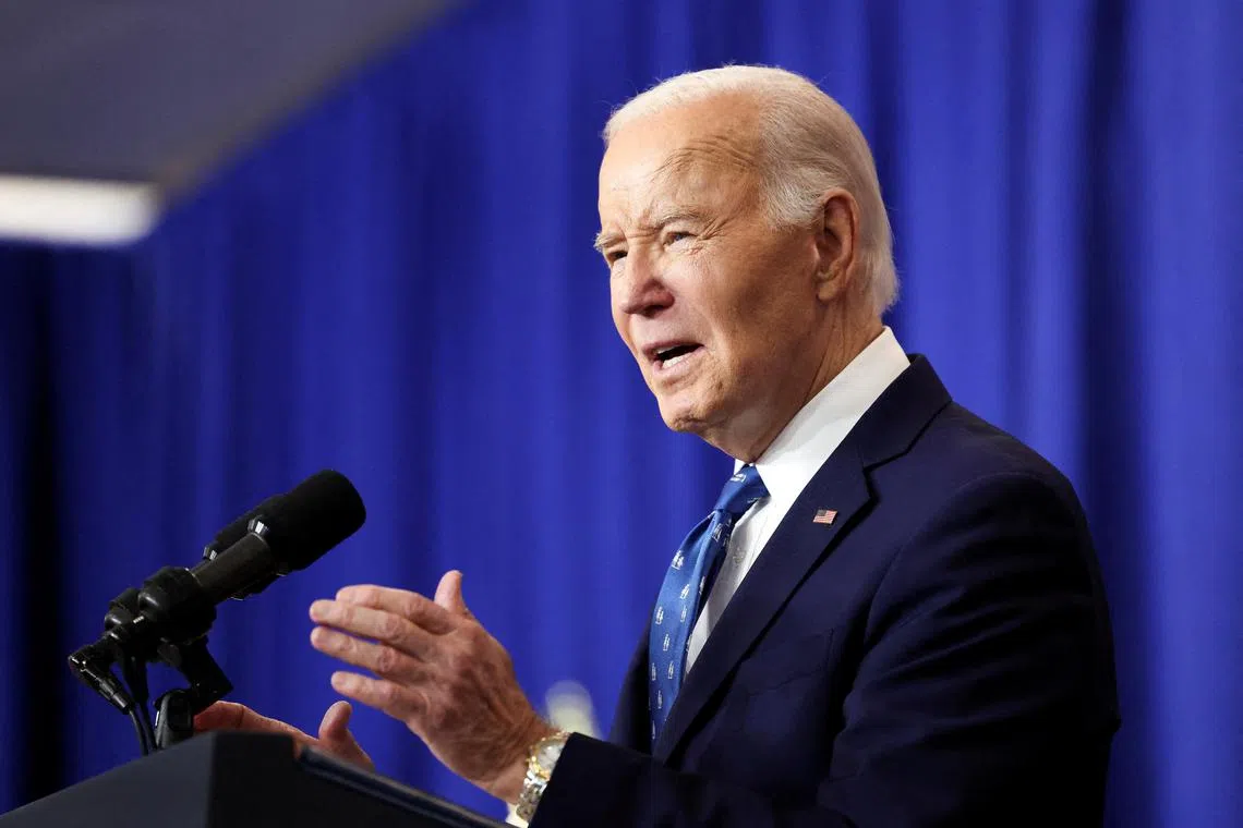 FILE PHOTO: U.S. President Joe Biden speaks as he visits the Department of Labor for an event honoring the nation's labor history and Frances Perkins, longest serving U.S Secretary of Labor, in Washington, U.S., December 16, 2024. REUTERS/Kevin Lamarque/File Photo