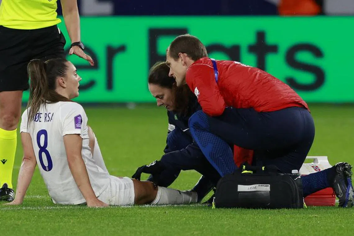 Soccer Football - UEFA Women's Nations League - Group B - France v Norway - Stade Auguste-Delaune, Reims, France - October 31, 2023 Norway's Vilde Boe Risa receives medical attention after sustaining an injury REUTERS/Pascal Rossignol/File Photo