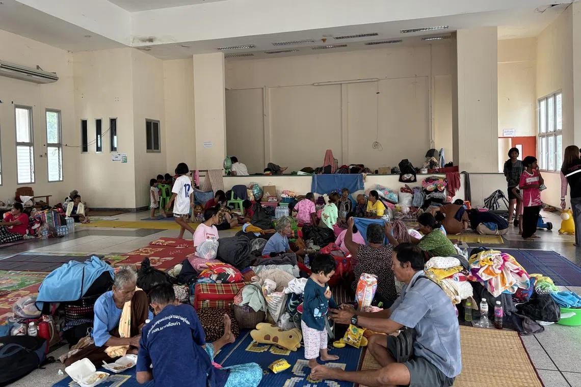 Evacuees at the Surindra Rajabhat university campus in Surin, Thailand.