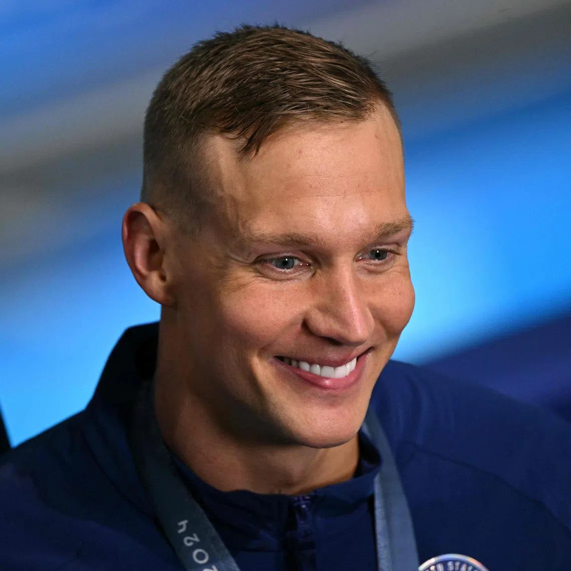 American swimmer Caeleb Dressel after the men's 4x100m freestyle at Paris La Defense Arena in Nanterre, west of Paris, on July 27.