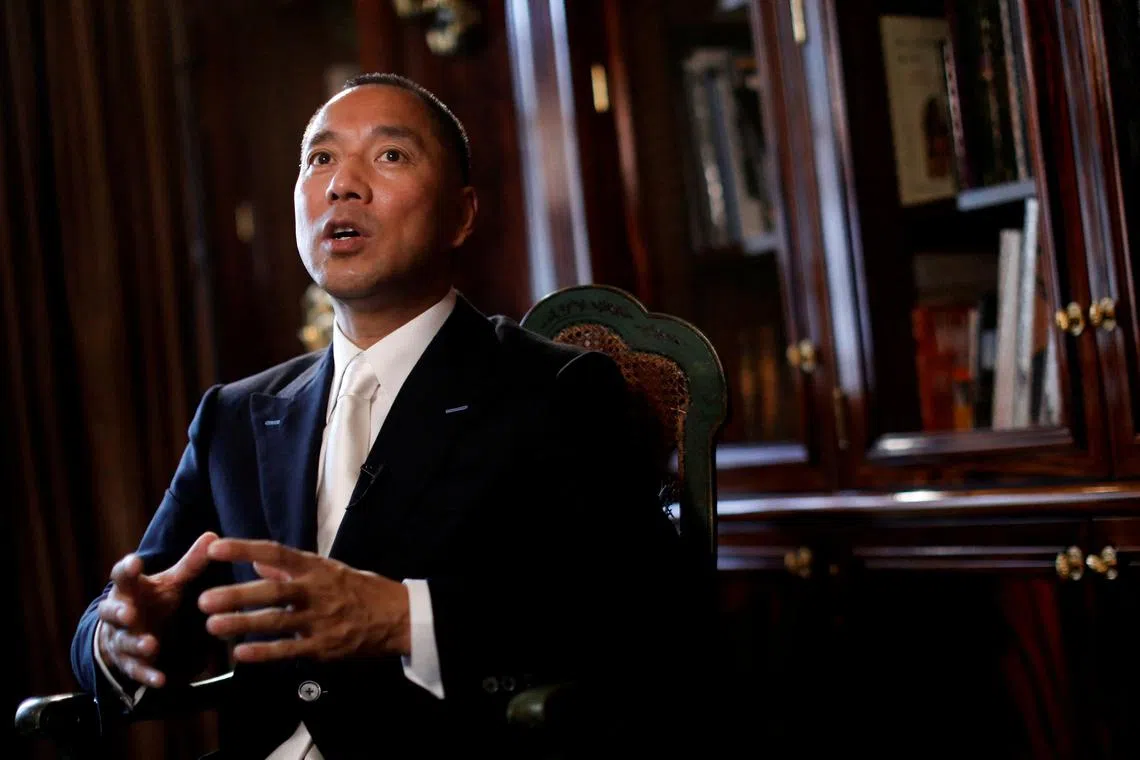FILE PHOTO: Billionaire businessman Guo Wengui speaks during an interview in New York City, U.S., April 30, 2017.  REUTERS/Brendan McDermid/File Photo
