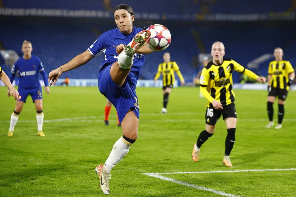 FILE PHOTO: Soccer Football - Women's Champions League - Group D - Chelsea v BK Hacken - Stamford Bridge, London, Britain - December 14, 2023 Chelsea's Sam Kerr in action Action Images via Reuters/John Sibley/File Photo