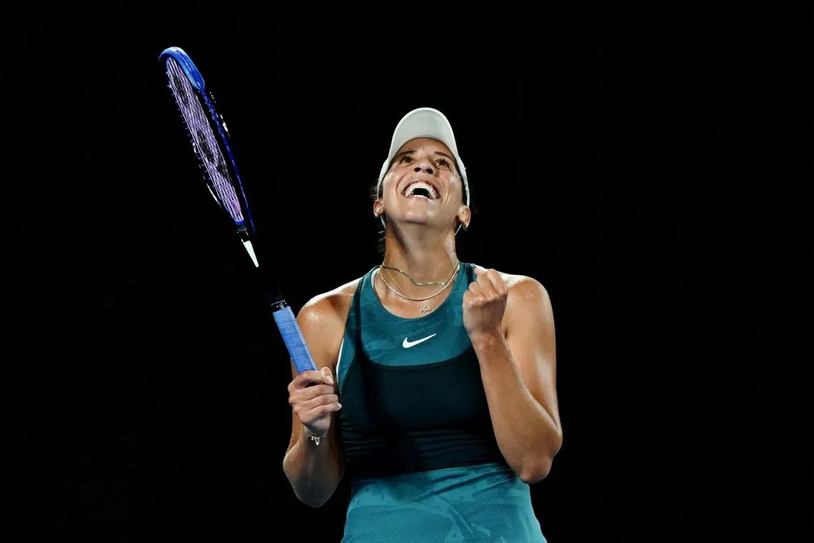 Tennis - Australian Open - Melbourne Park, Melbourne, Australia - January 24, 2025 Madison Keys of the U.S. celebrates winning her semi final match against Poland's Iga Swiatek REUTERS/Jaimi Joy     TPX IMAGES OF THE DAY